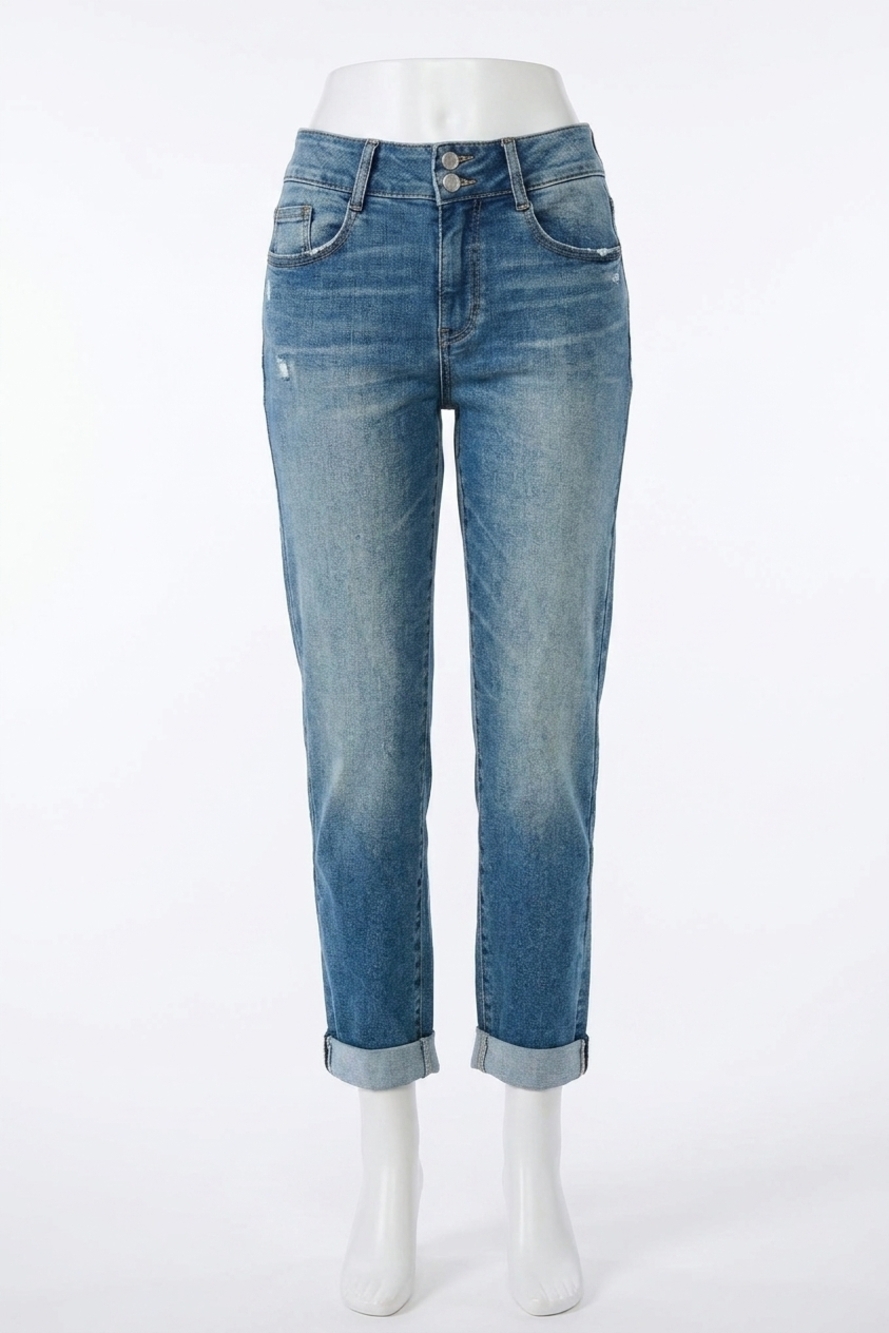 NEW JUDY BLUE cool denim with cross back belt loop boyfriend jeans in blue